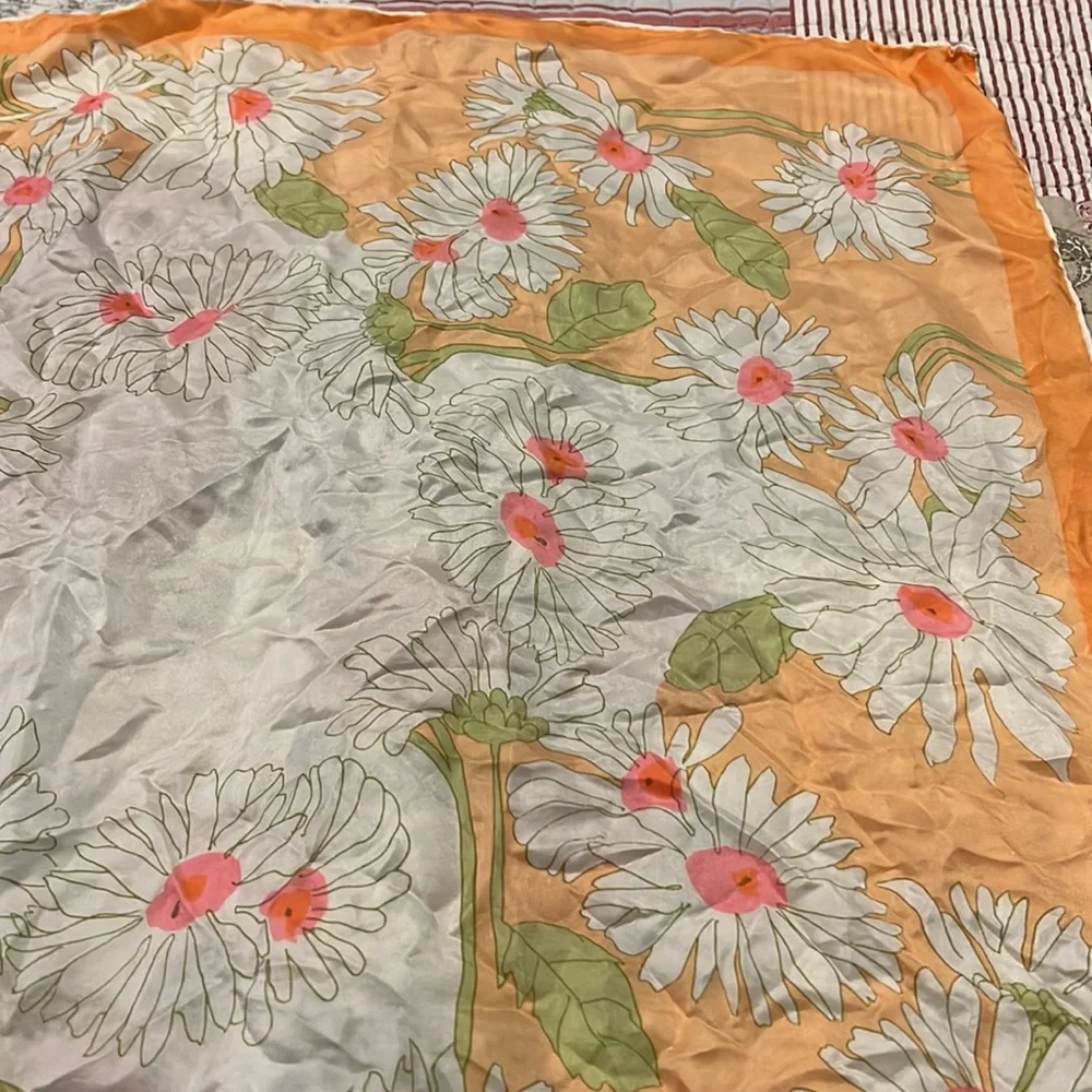 Vintage MCM Vera Neumann ladybug daisies silk scarf square 25”